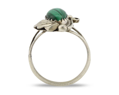 Navajo Ring 925 Silver Natural Malachite Artist Signed Justin Morris C.80's