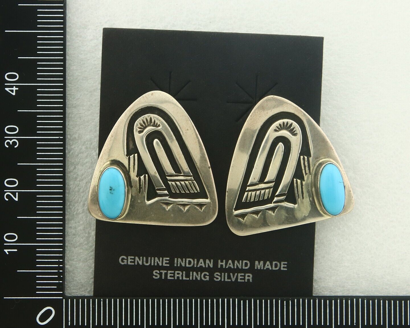 Navajo Earrings 925 Silver Natural Turquoise Artist Signed AL C.80's