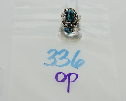Navajo Ring .925 Silver Sleeping B Turquoise Artist Signed MP C.80's