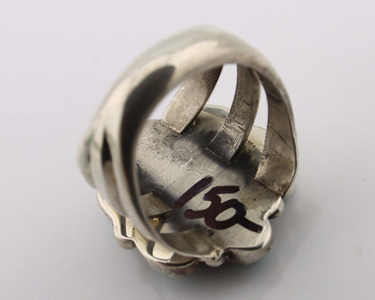 Navajo Ring .925 Silver Natural Blue Turquoise Native American Artist C.80's