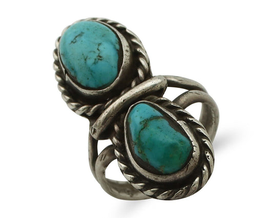 Navajo Ring 925 Silver Natural Blue Turquoise Native American Artist C.80's