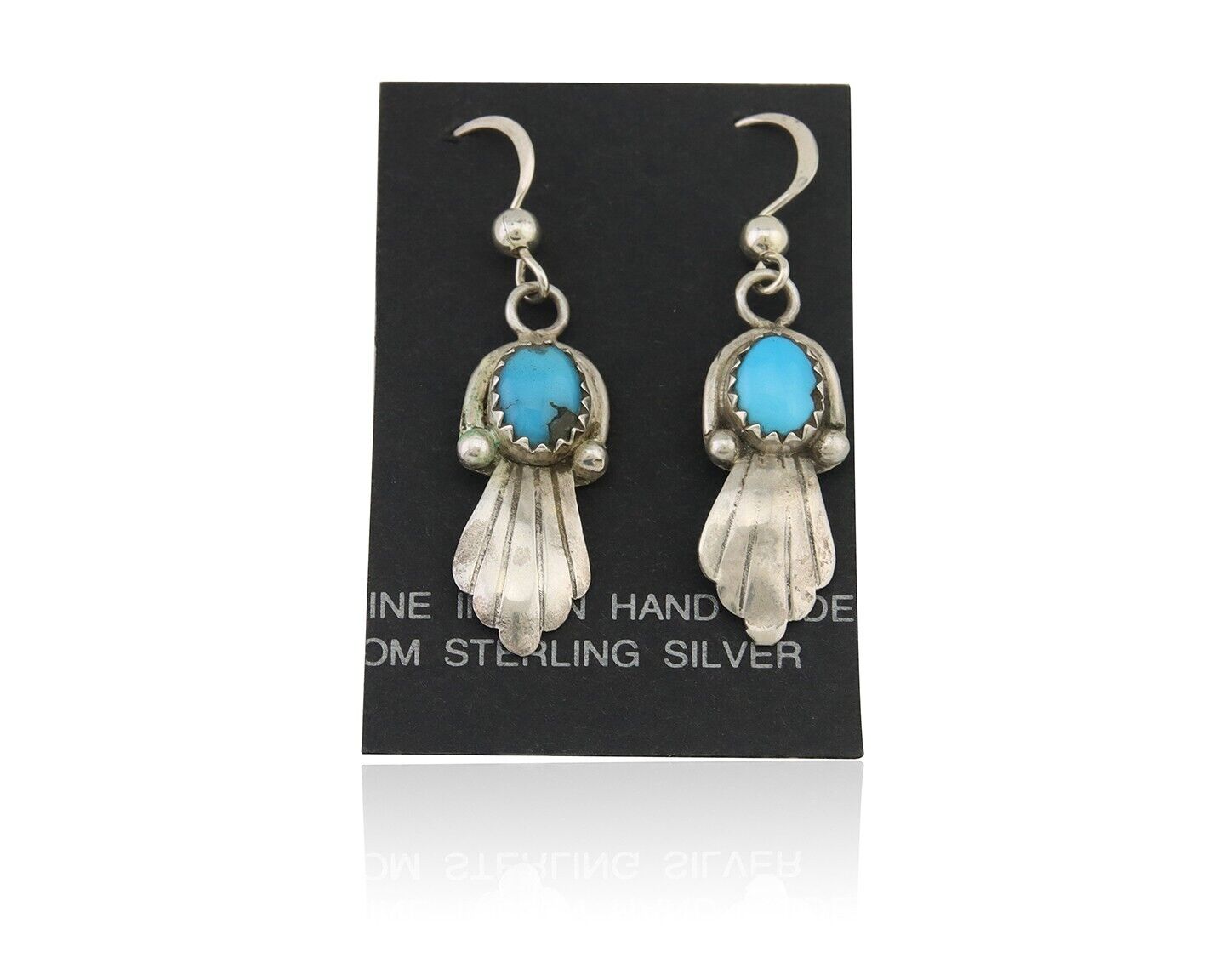 Navajo Earrings 925 Silver Blue Turquoise Artist Signed Kee Tsosie C.80's