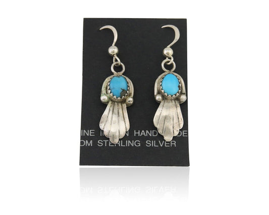 Navajo Earrings 925 Silver Blue Turquoise Artist Signed Kee Tsosie C.80's