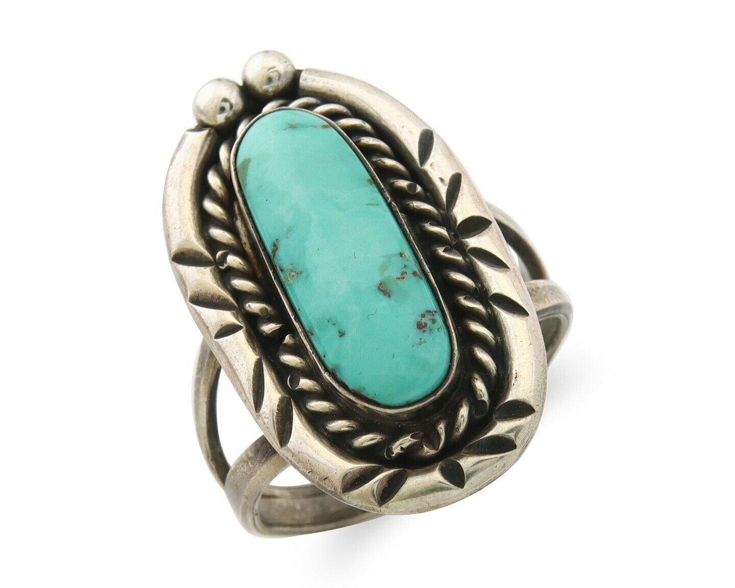 Navajo Ring 925 Sterling Natural Mined Turquoise Handmade C.80's Size 9.5