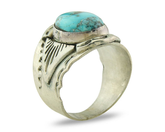 Vintage Navajo Ring 925 Sterling Silver Turquoise Signed Juan Guerro Size 12