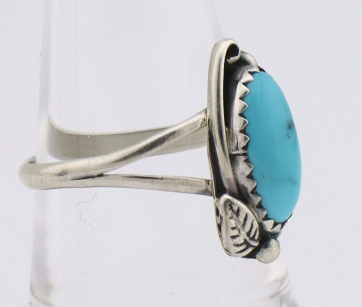 Navajo Ring 925 Silver Sleeping Beauty Turquoise Artist Signed SC C.80's