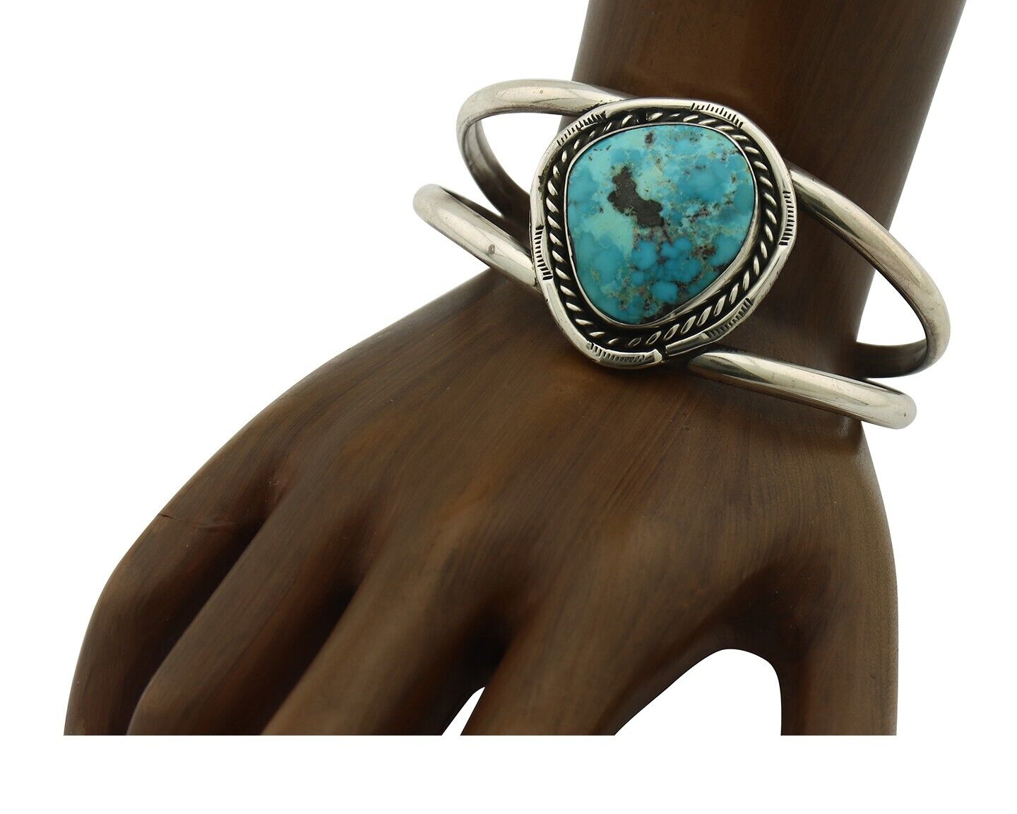 Navajo Bracelet 925 Silver Fox Mine Turquoise Native American Artist C.80's
