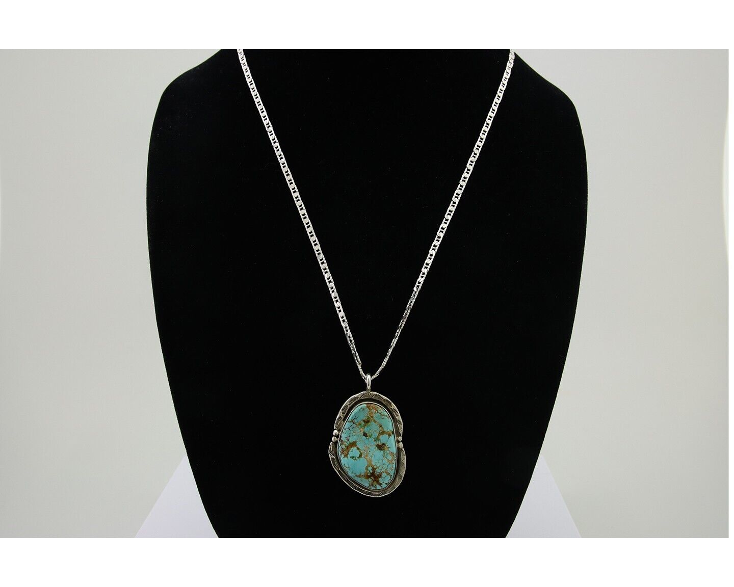 Navajo Necklace 925 Silver Blue Turquoise Artist Signed Fred Guerro C.80's