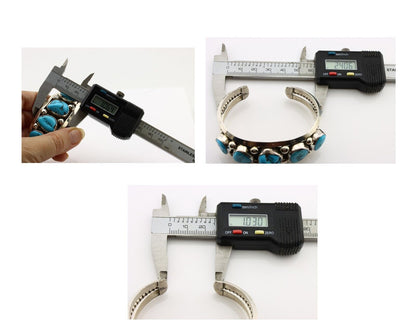 Navajo Bracelet 925 Silver Nugget Sleeping Beauty Turquoise Artist Signed JR C80