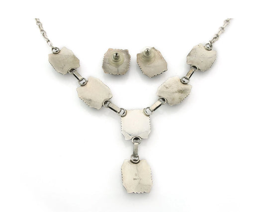 Navajo Necklace Earring Set Sterling Silver Onyx Vintage Signed Begay