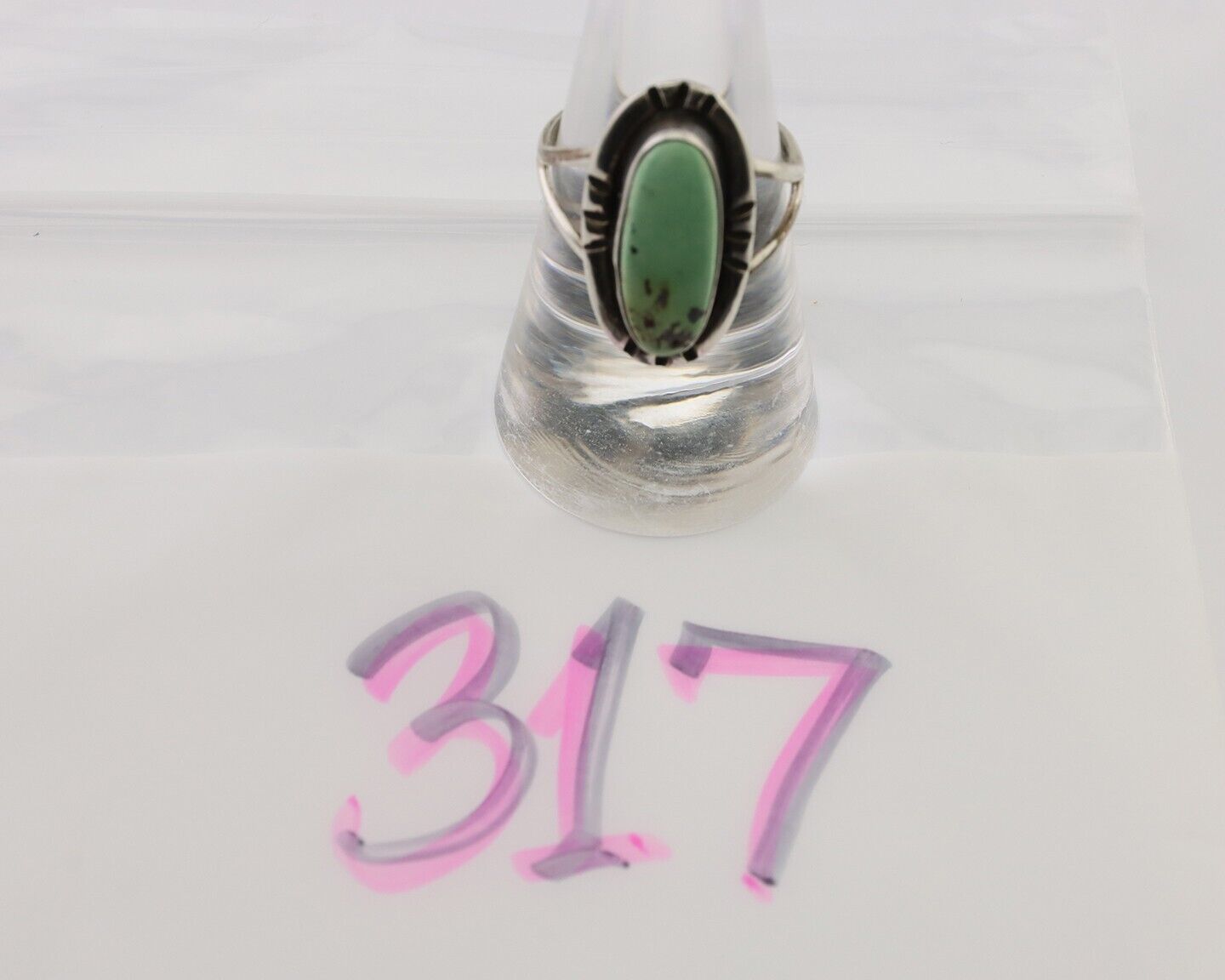 Navajo Handmade Ring 925 Silver Green Turquoise Artist Signed Kachina C.80's