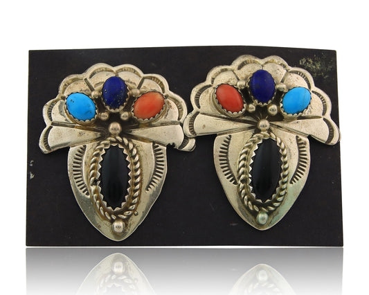 Navajo Earrings Sterling Silver Gemstone Vintage Handmade Dangle