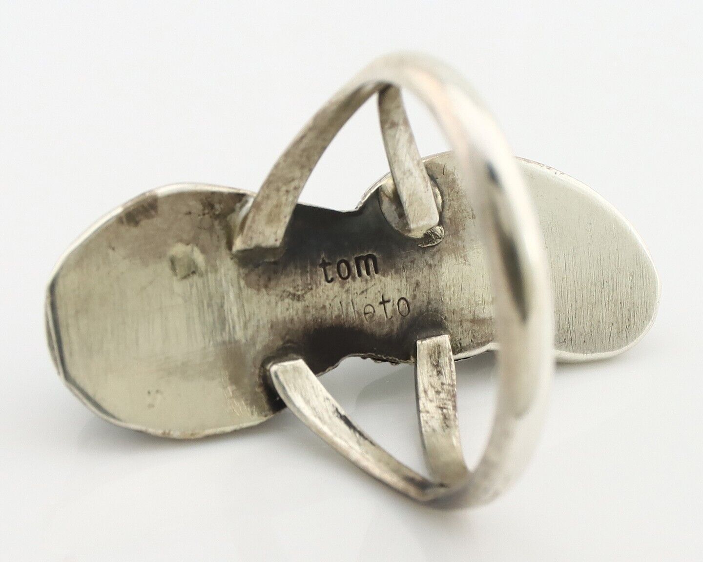 Navajo Ring 925 Silver Natural AAA Blue Turquoise Artist Signed Tom Willeto C80s