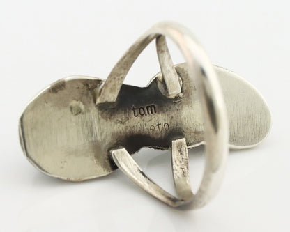 Navajo Ring 925 Silver Natural AAA Blue Turquoise Artist Signed Tom Willeto C80s