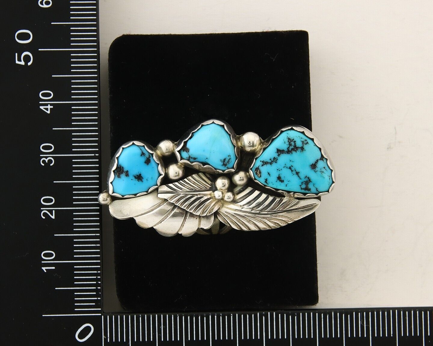 Navajo Ring 925 Sterling Natural Mined Turquoise Signed Arrow C.80's Size 8.25