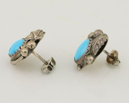 Navajo Handmade Earrings 925 Silver Blue Turquoise Artist Signed BJ C.80s