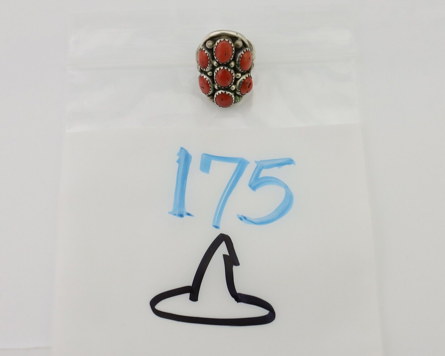 Navajo Ring 925 Silver Mediterranean Coral Native American Artist C.80's