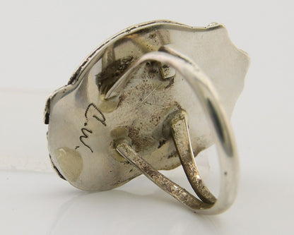 Navajo Ring 925 Sterling Silver Spiderweb Turquoise Artist Signed CW C.80's