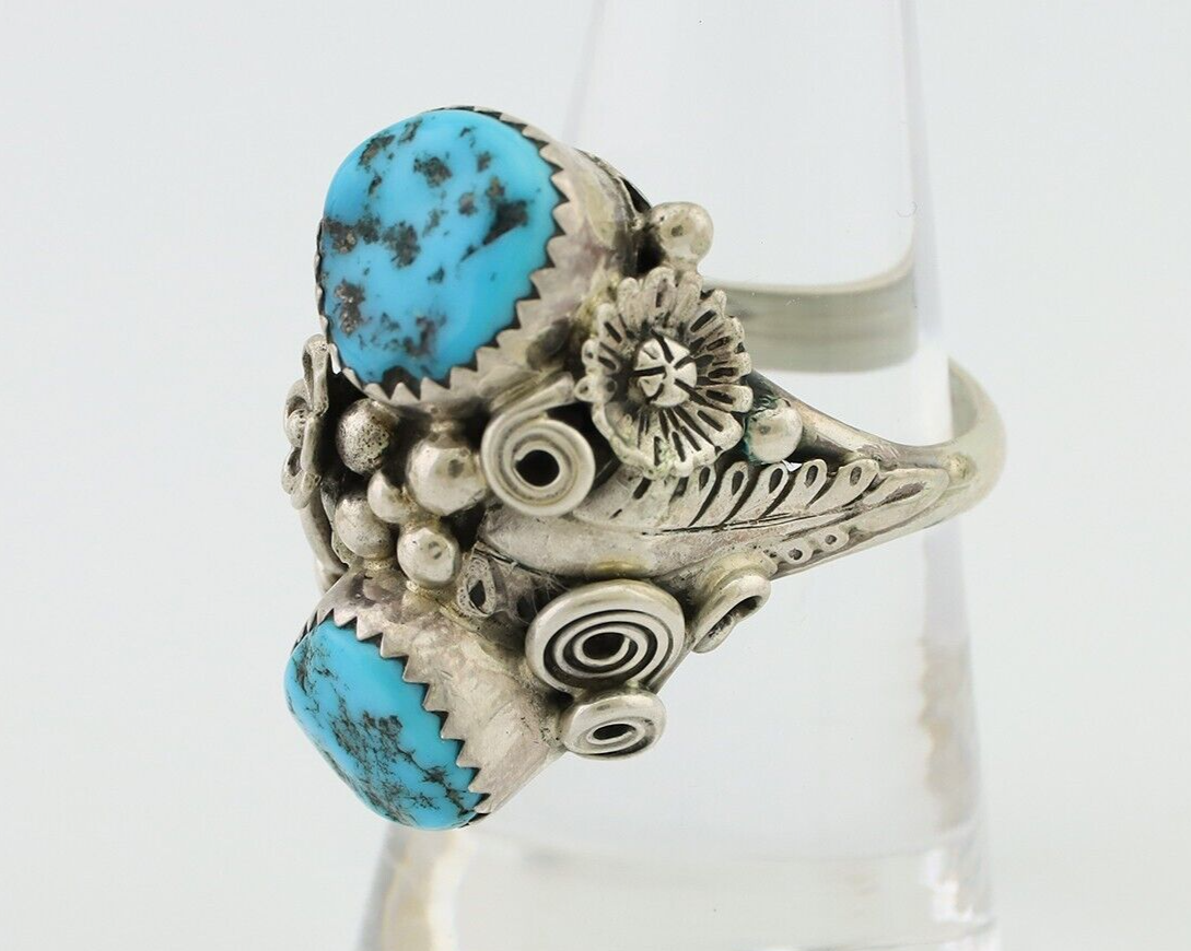Navajo Handmade Ring 925 Silver Sleeping B Turquoise Artist Signed IHMJ C.80's