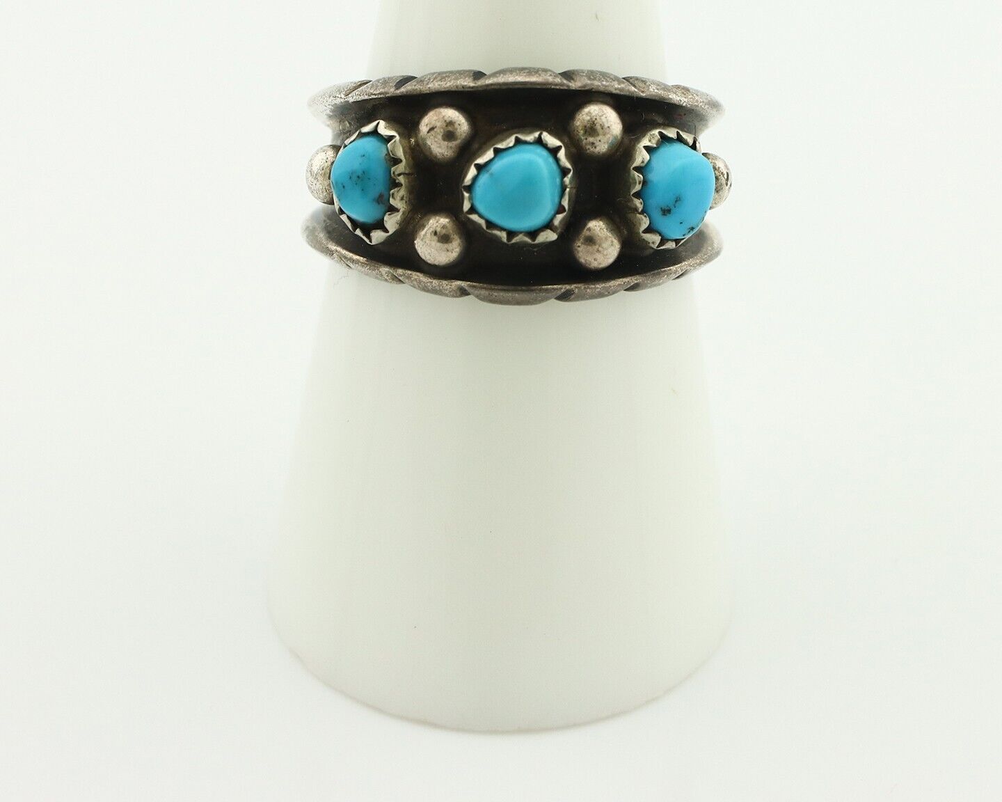 Zuni Ring .925 Silver Natural Sleeping Beauty Turquoise Signed MZR C.80's