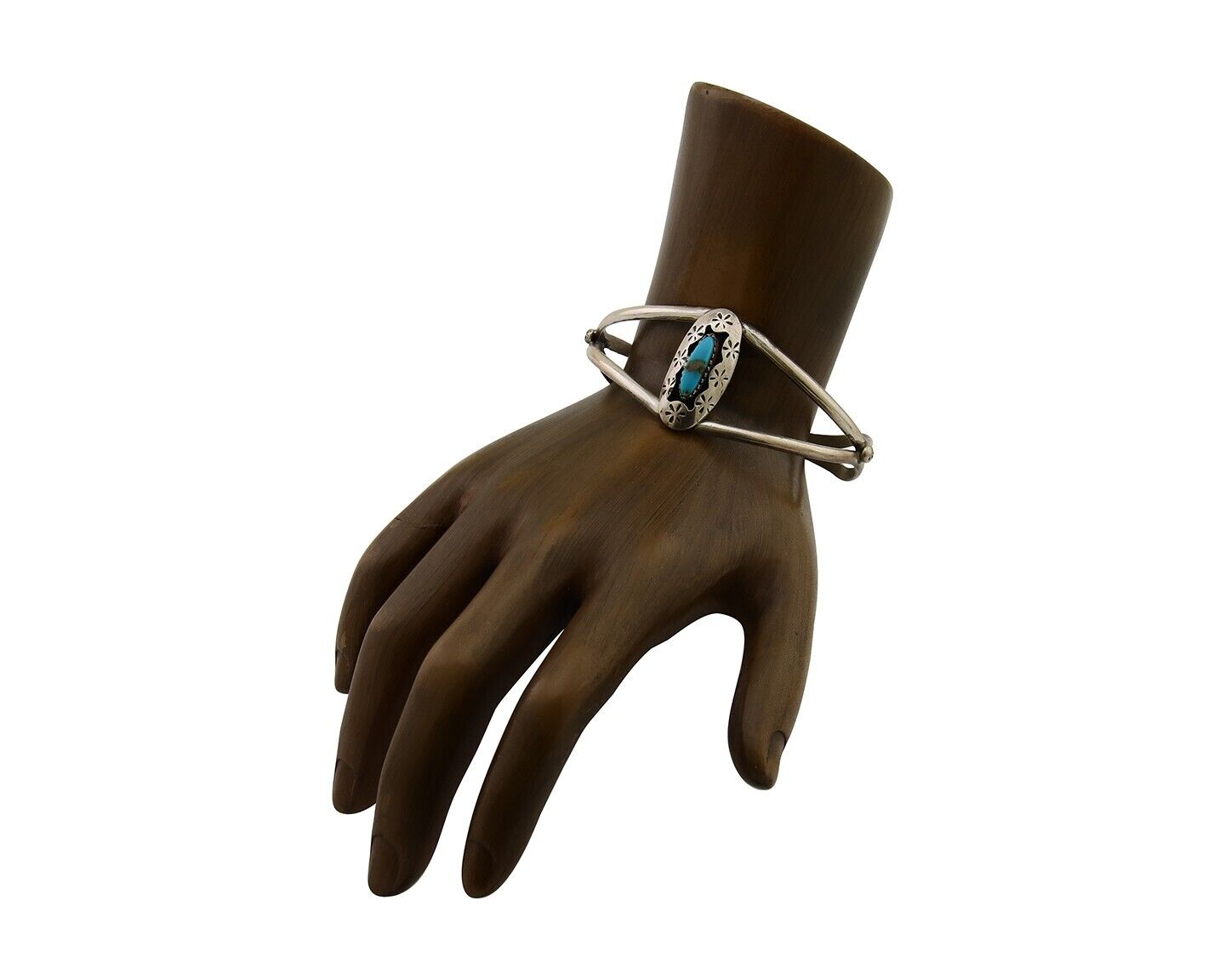 Navajo Hand Stamped Cuff Bracelet Malachite 925 Silver Artist Signed IJC C.80's