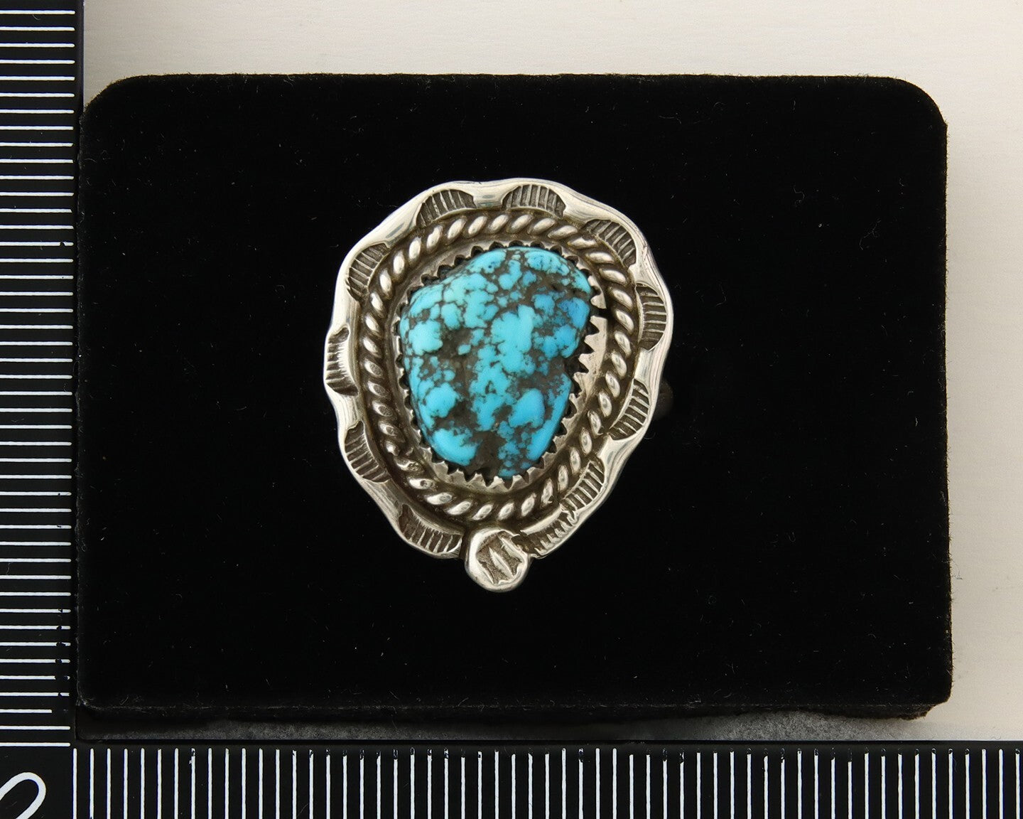 Navajo Ring 925 Sterling Natural Mined Blue Nugget Turquoise C.80's Size 6.5