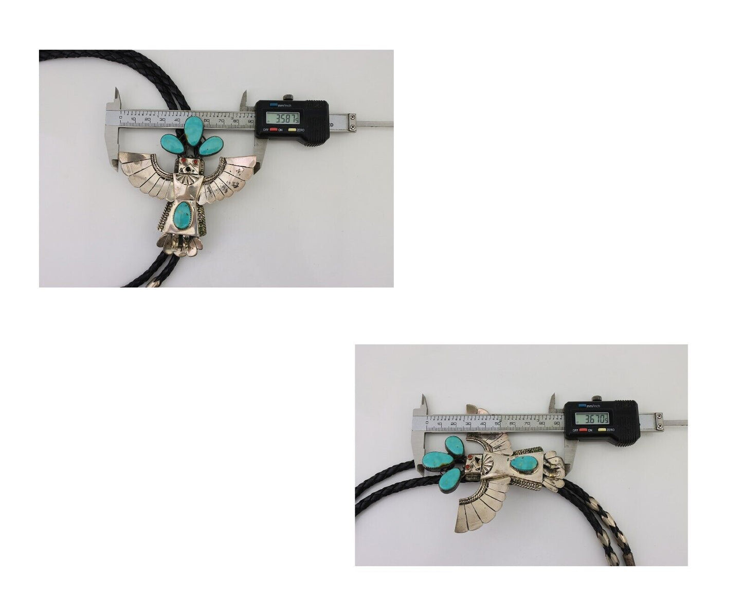 Navajo Bolo Tie 925 Silver Coral & Turquoise Signed M Broken Arrow C.80's