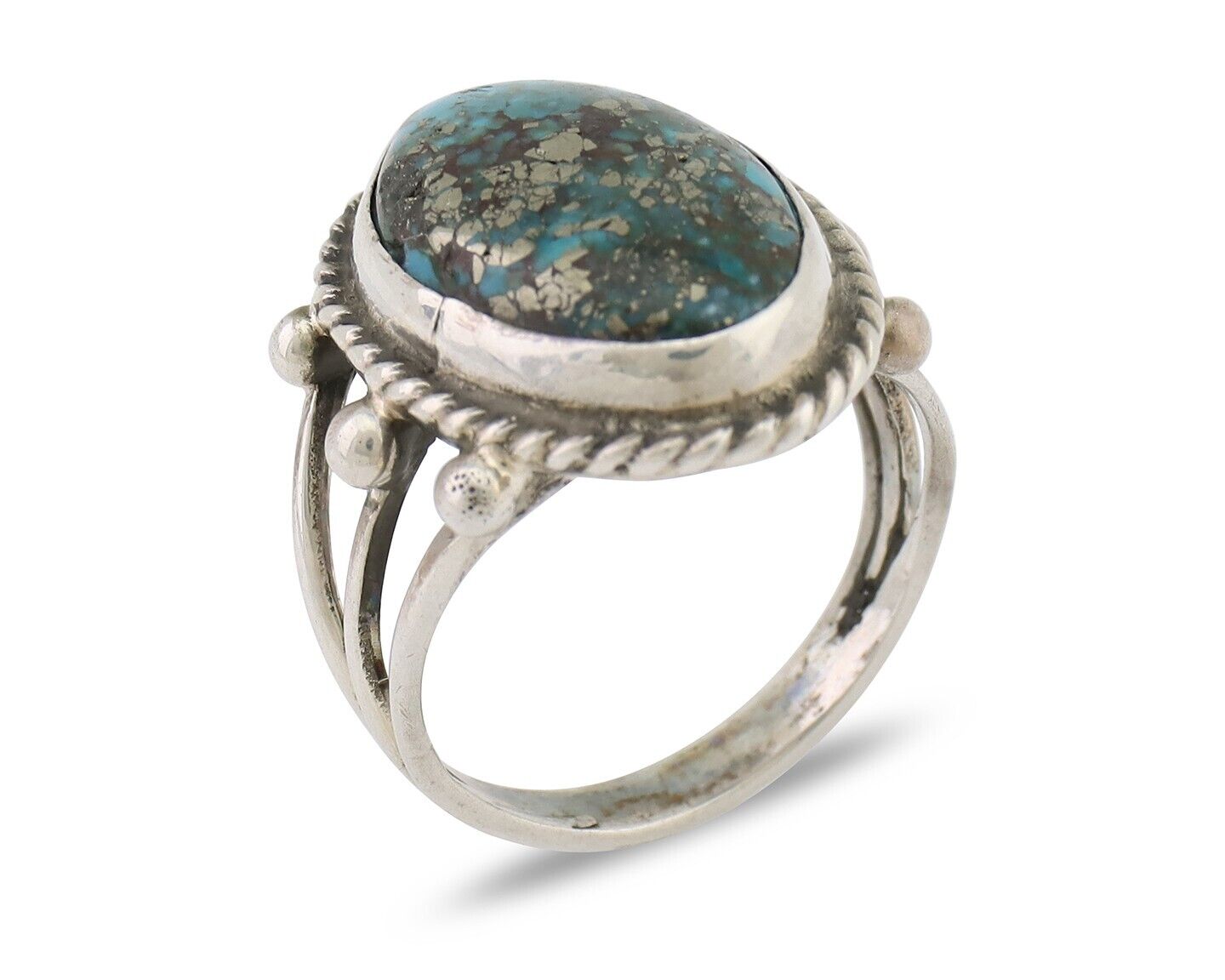 Navajo Ring 925 Silver Morenci Turquoise Native American Artist C.80's