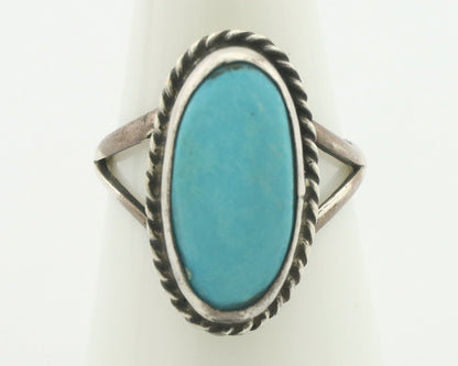 Navajo Ring .925 Silver Natural Blue Turquoise Native American Signed C.80's