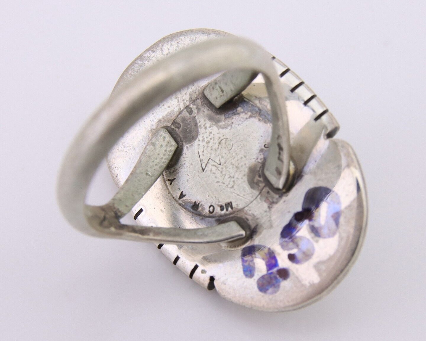 Navajo Ring 925 Silver Spiderweb Turquoise Signed Jon McCray C.80's
