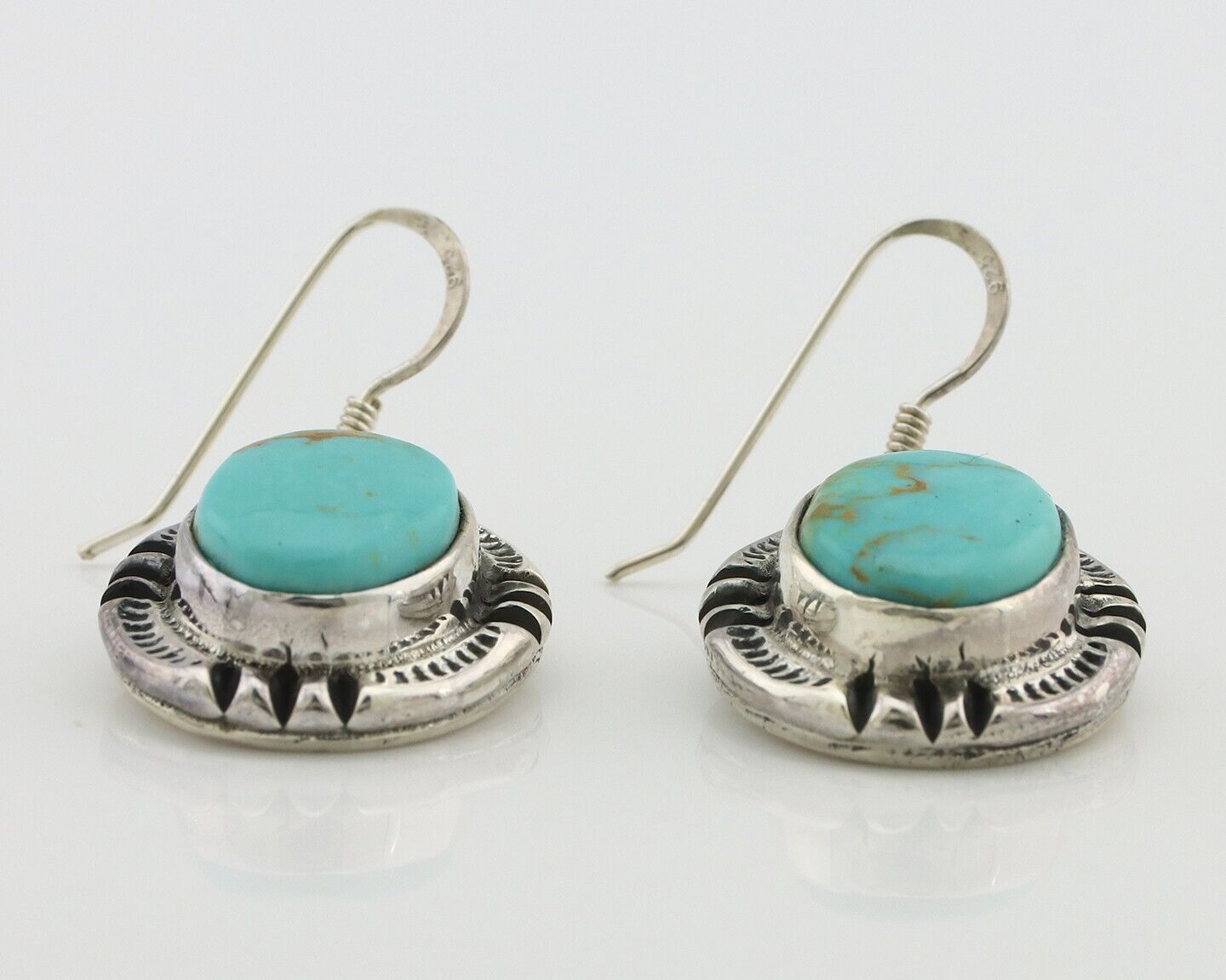 Navajo Handmade Earrings 925 Silver Natural Arizona Turquoise Signed Gecko C.80s