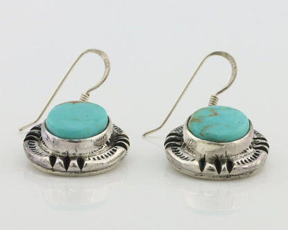 Navajo Handmade Earrings 925 Silver Natural Arizona Turquoise Signed Gecko C.80s