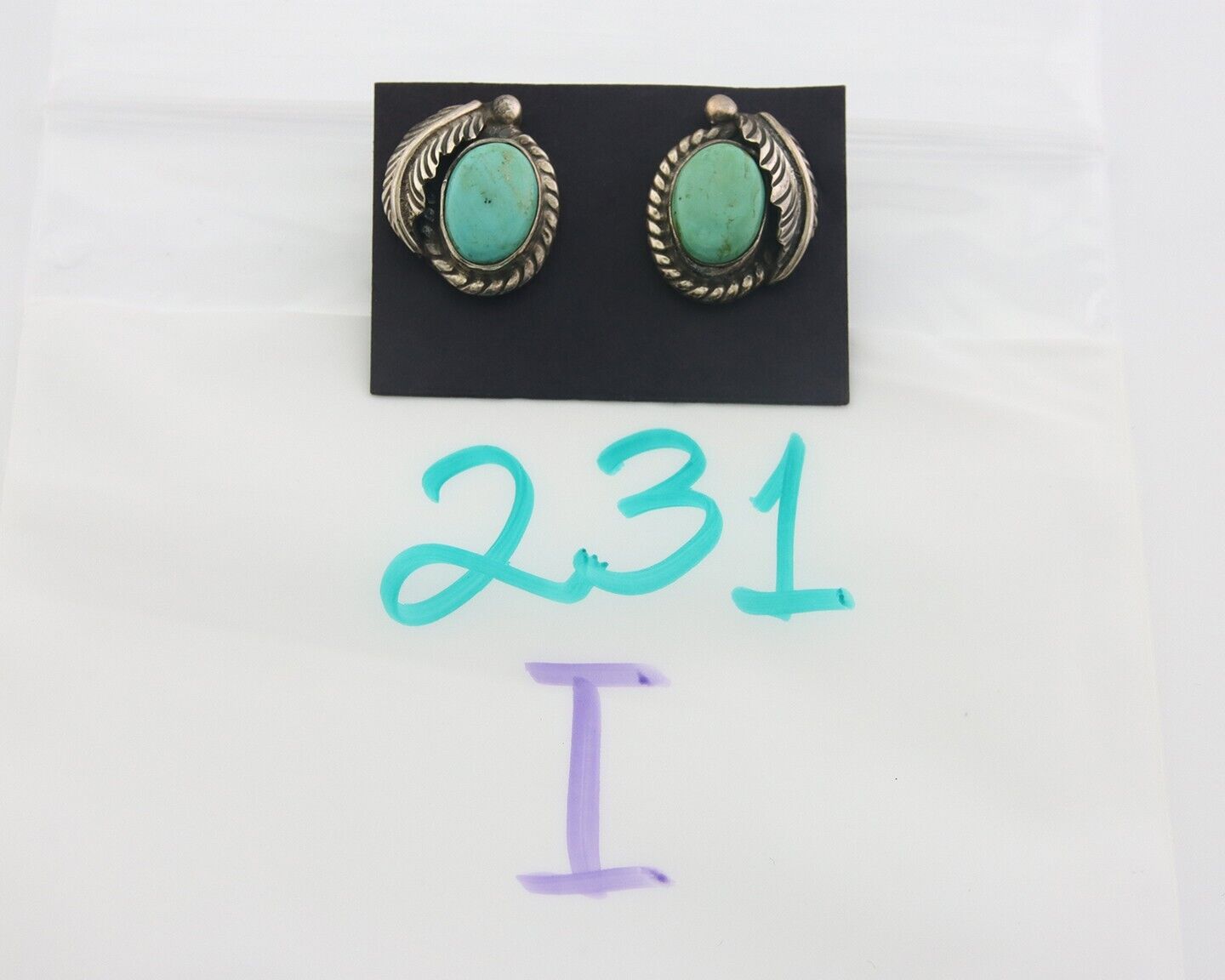 Navajo Earrings 925 Silver Natural Turquoise Native American Artist C.80's