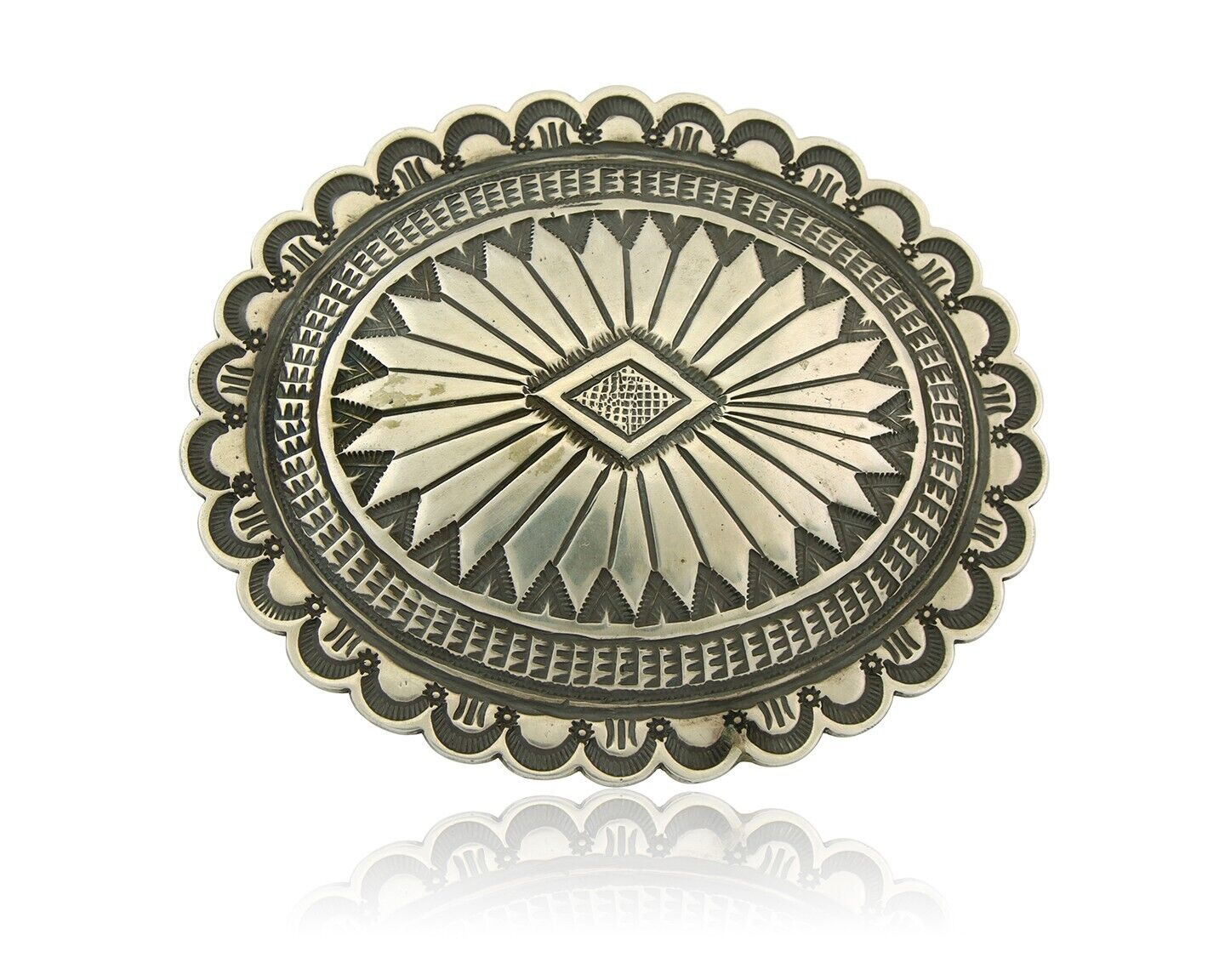 Navajo Belt Buckle 925 Sterling Silver Artist Signed Nelson Burbank C.80's