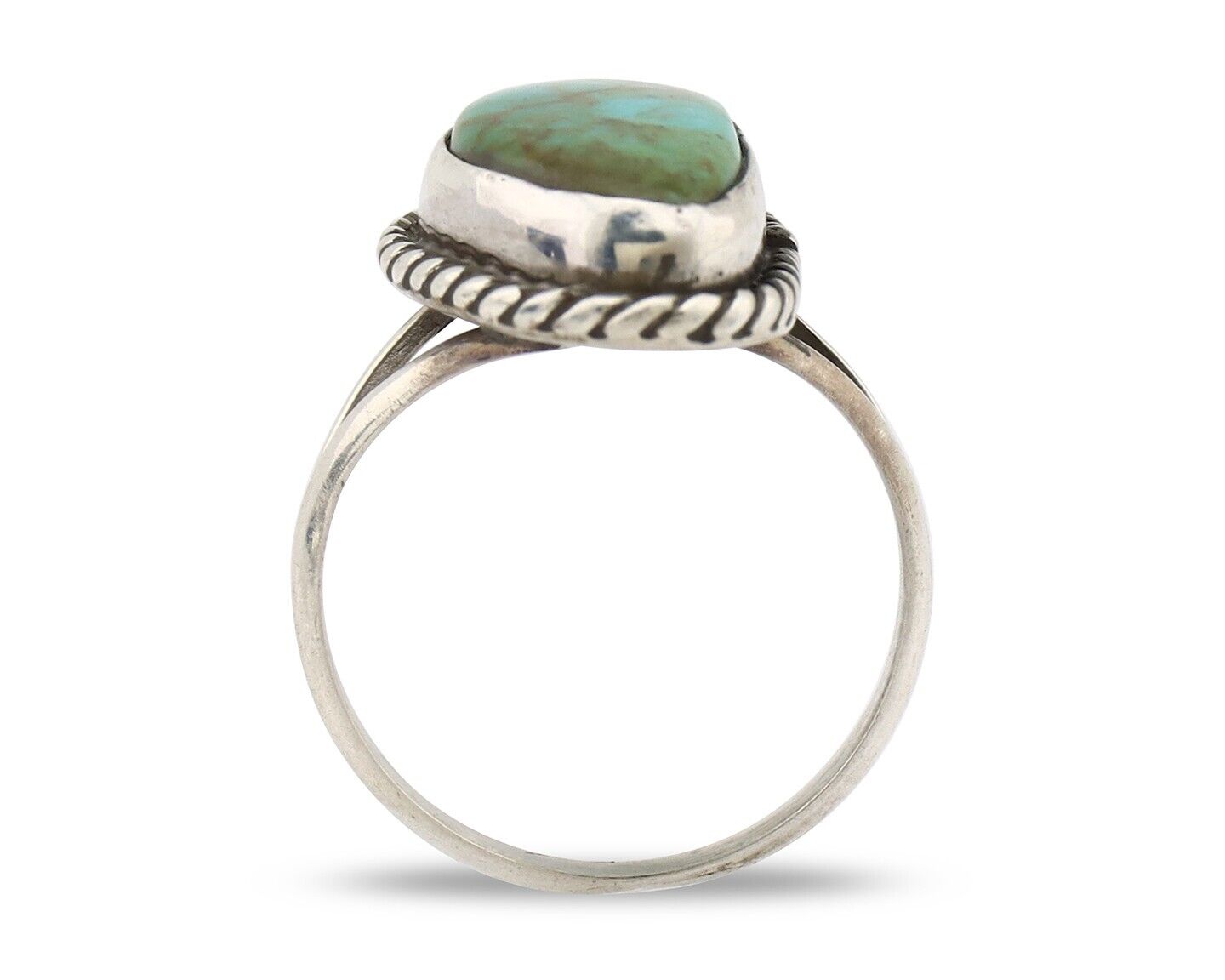 Navajo Ring 925 Silver Natural Turquoise Artist Signed Rabbit Stick C.80's