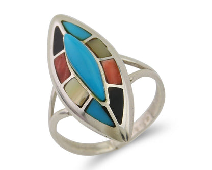 Navajo Ring 925 Silver Turquoise Shell Onyx Spiney Oyster Native Artist C80's