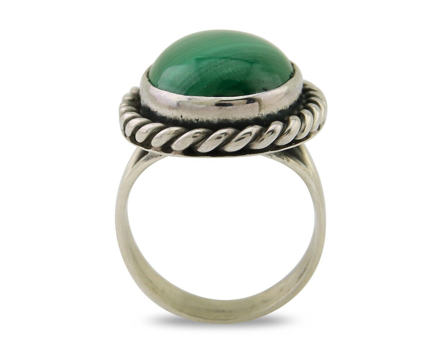 Navajo Handmade Ring 925 Silver Natural Malachite Native American Artist C.80's