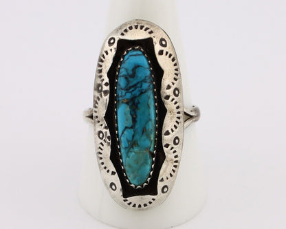 Navajo Ring 925 Silver Blue Spiderweb Turquoise Native American Artist C.80's