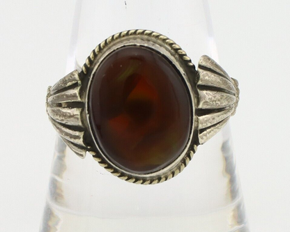 Navajo Handmade Ring 925 Silver Natural High Grade Fire Opal Native Artist C.80s