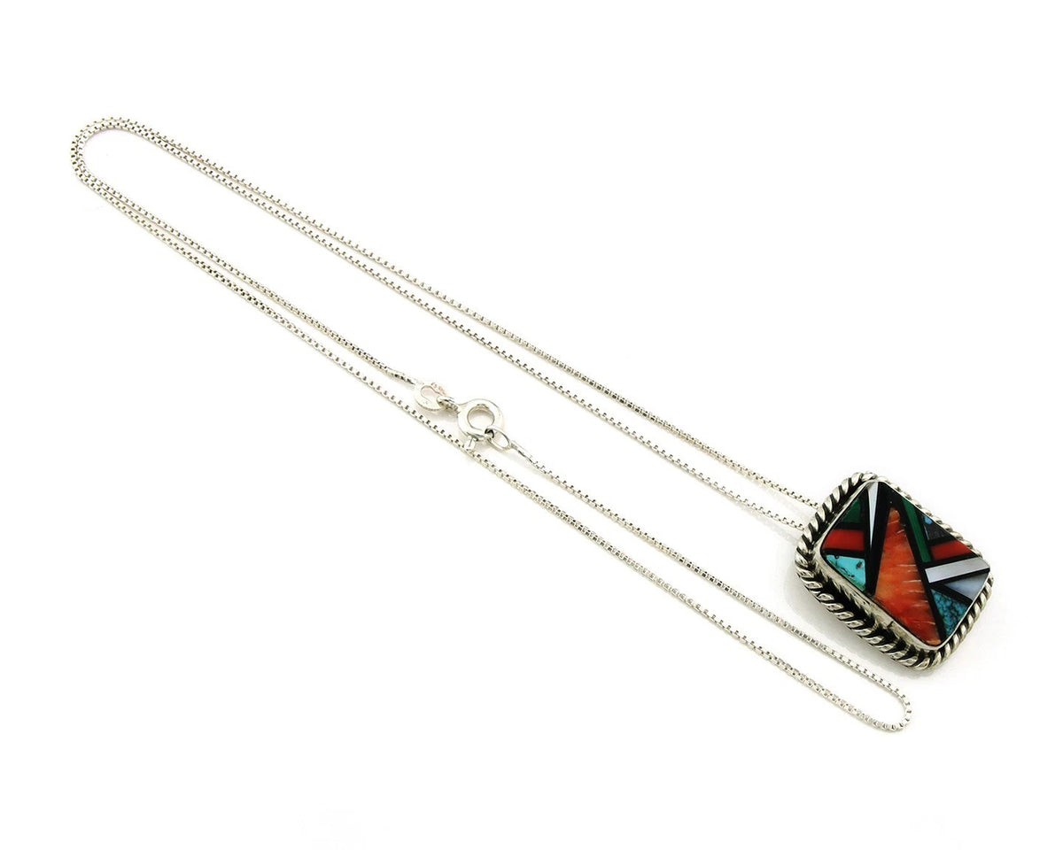 Navajo Necklace 925 Sterling Silver Natural Gemstones Vintage Signed DZ
