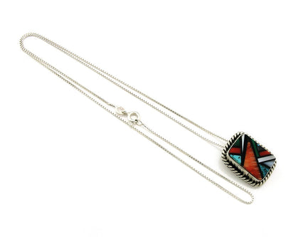 Navajo Necklace 925 Sterling Silver Natural Gemstones Vintage Signed DZ