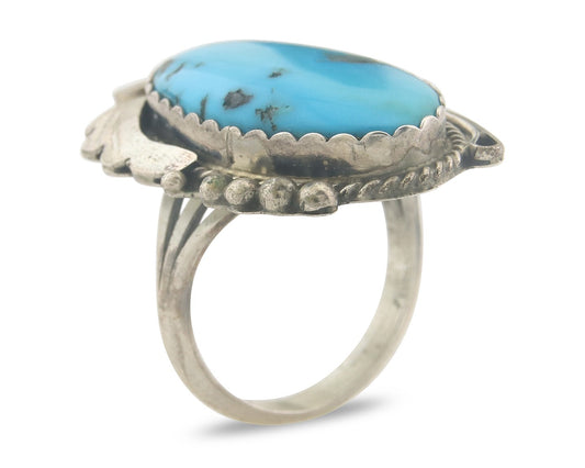 Vintage Navajo Ring 925 Sterling Authentic Turquoise Signed Justin Morris Sz 10