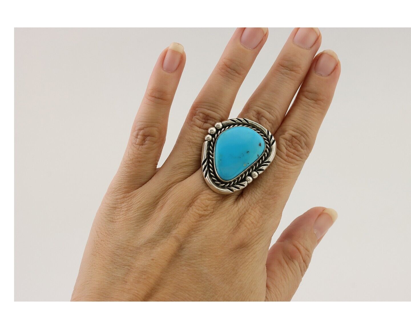 Navajo Handmade Ring 925 Silver Natural Turquoise Artist Signed Ben S C.80's