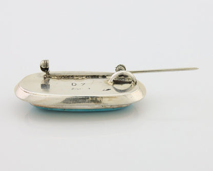 Navajo Pin Pendant 925 Silver Globe Turquoise Artist Signed Doug Zachary C.80's