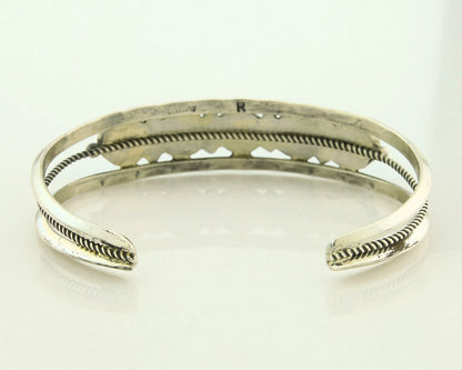 Navajo Cuff Bracelet 925 Sterling Silver Turquoise Handmade Vintage Signed R