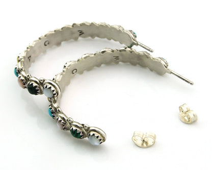 Navajo Hoop Earrings Sterling Silver Natural Gemstones Vintage Signed MCA