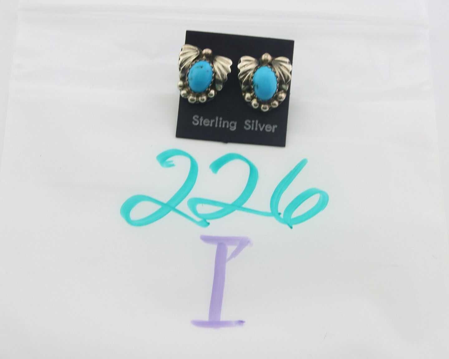 Navajo Earrings 925 Silver Natural Turquoise Artist Signed B. J. C.80's