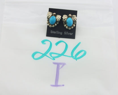 Navajo Earrings 925 Silver Natural Turquoise Artist Signed B. J. C.80's
