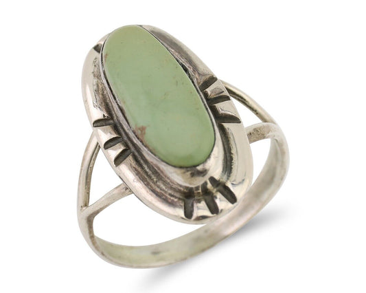 Navajo Handmade Ring 925 Silver Green Turquoise Artist Signed Kachina C.80's