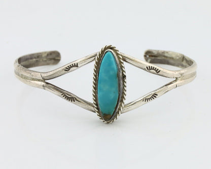 Navajo Bracelet 925 Silver Natural Blue Turquoise Artist Signed LB C.80's
